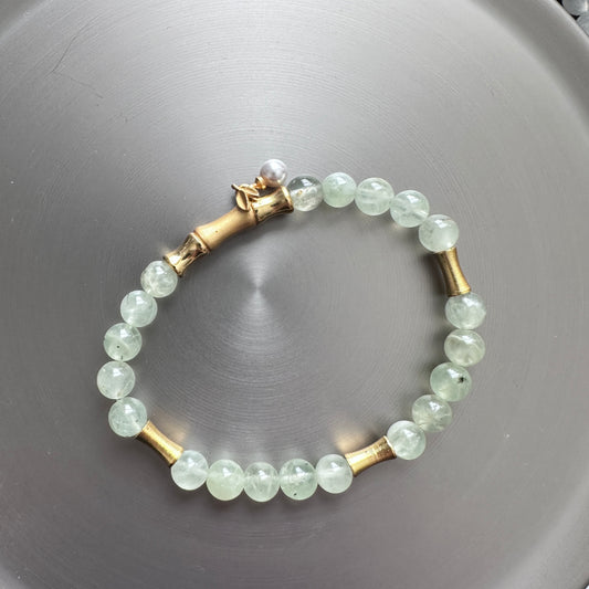 Prehnite and Golden Bamboo Bracelet CF0005